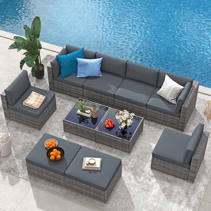 Set di divani componibili in vimini da 10 pezzi