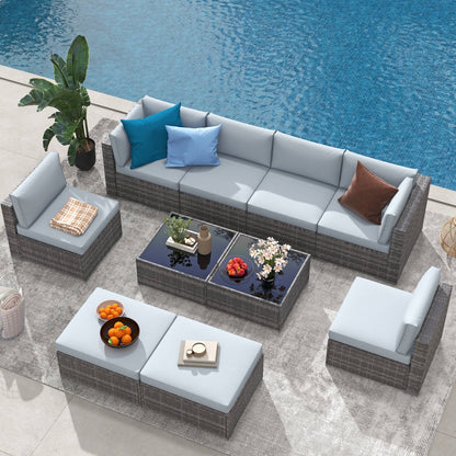 Set di divani componibili in vimini da 10 pezzi