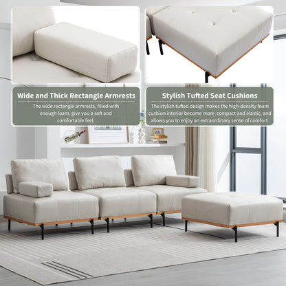 Divano a L in tessuto da 100,7'' con pouf mobile e gambe in metallo