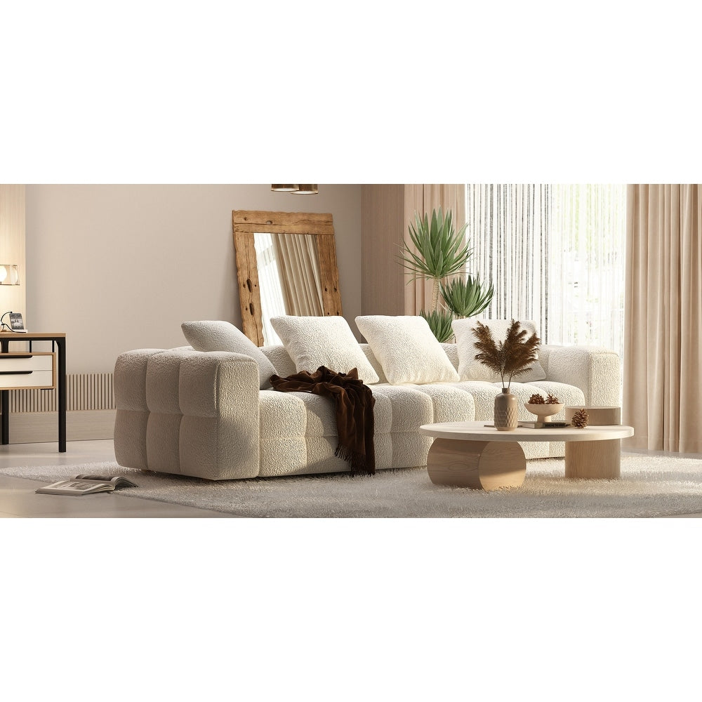 Divano Teddy in velluto bianco con struttura in legno da 100,8 W, per 4 persone