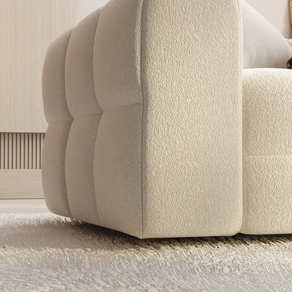 Divano Teddy in velluto bianco con struttura in legno da 100,8 W, per 4 persone