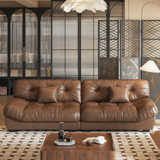 Divano in pelle e piume Mid-Century a 3 posti 102.4 - 110,2 x 31,9