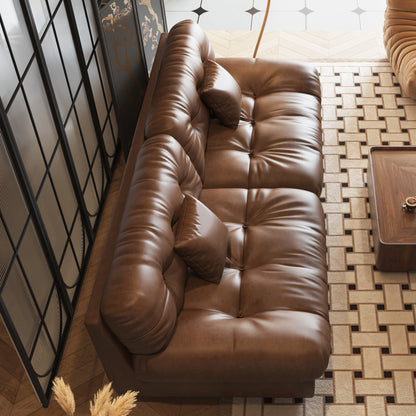 Divano in pelle e piume Mid-Century a 3 posti 102.4 - 110,2 x 31,9