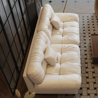 Divano in pelle e piume Mid-Century a 3 posti 102.4 - 110,2 x 31,9