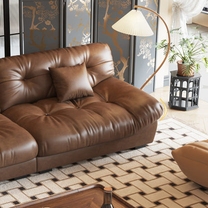 Divano in pelle e piume Mid-Century a 3 posti 102.4 - 110,2 x 31,9