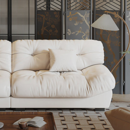 Divano in pelle e piume Mid-Century a 3 posti 102.4 - 110,2 x 31,9