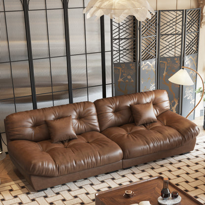 Divano in pelle e piume Mid-Century a 3 posti 102.4 - 110,2 x 31,9