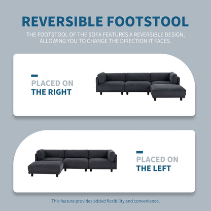 Divano componibile a L in poliestere da 102,4'' con poggiapiedi reversibile, cuscini spessi e gambe in plastica resistente