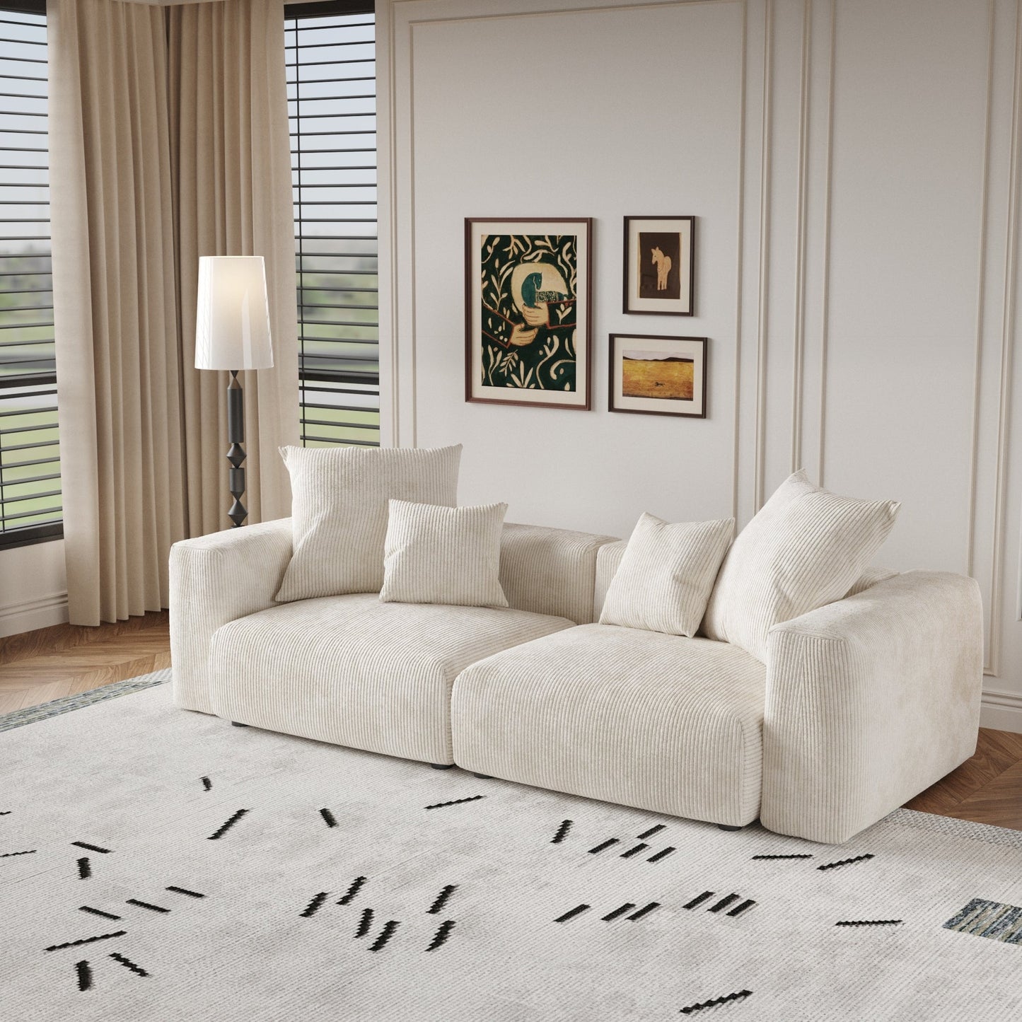 Divano a due posti in velluto a coste da 102'', grande divano modulare a nuvola