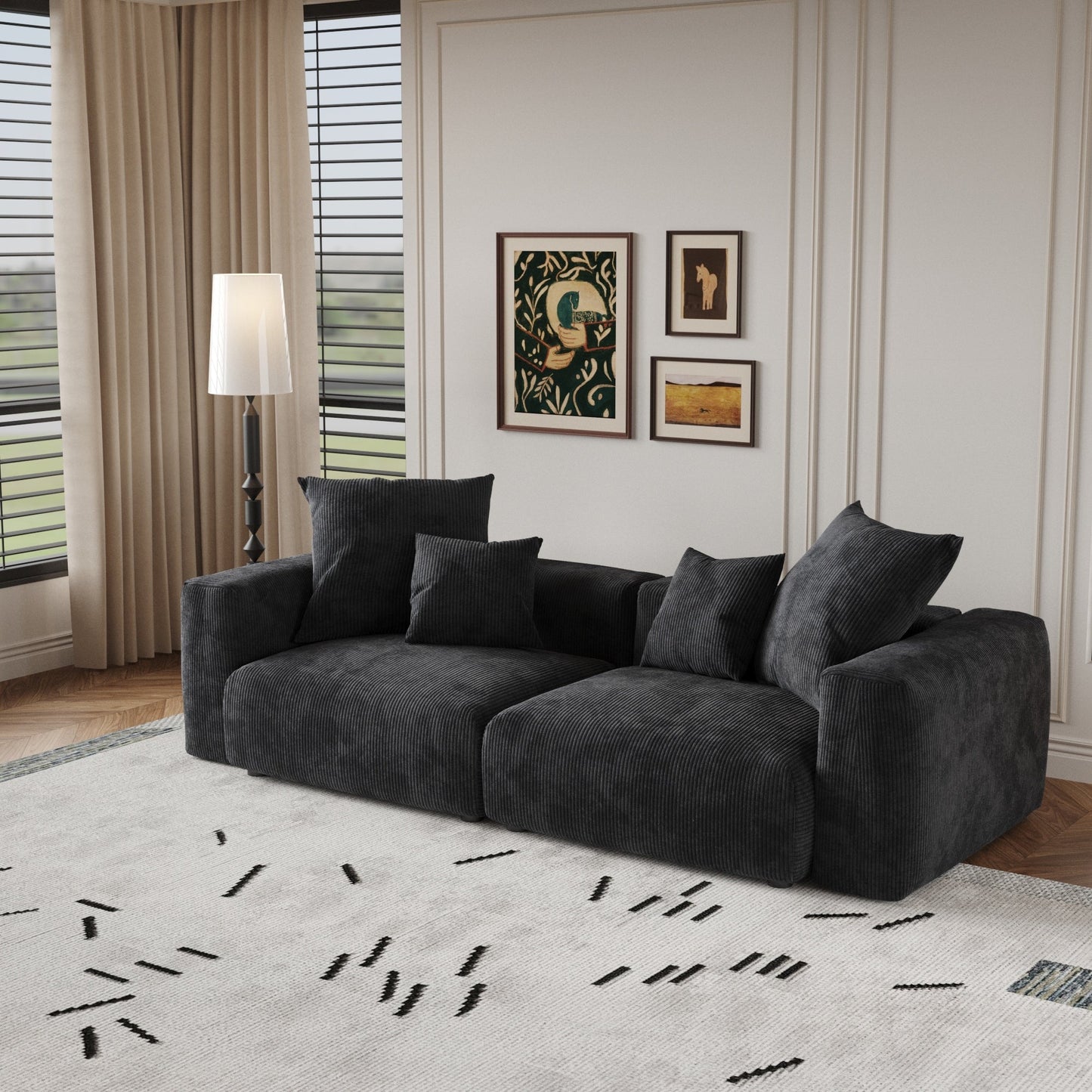 Divano a due posti in velluto a coste da 102'', grande divano modulare a nuvola