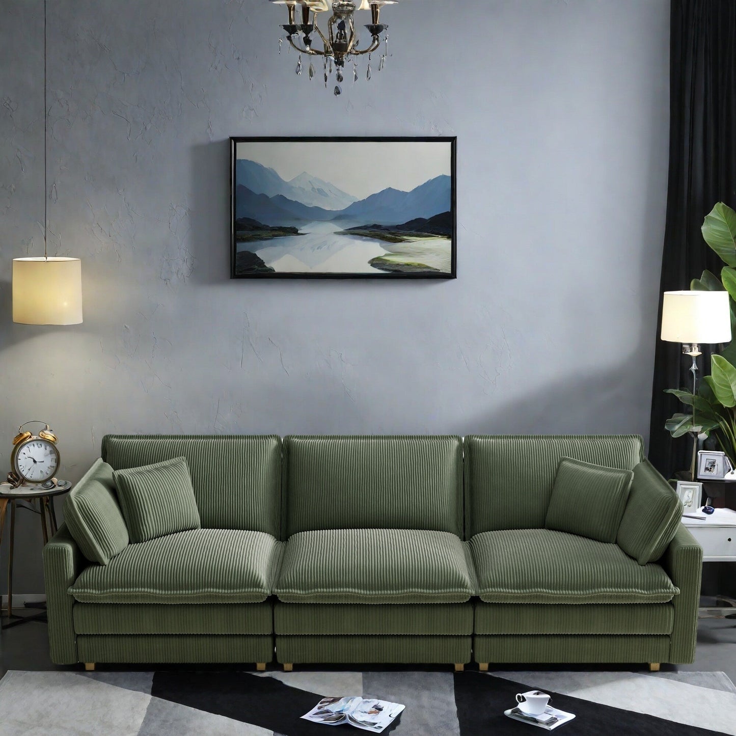 Divano classico moderno in velluto a coste 103 a 4 posti - Seduta profonda, con 4 cuscini per soggiorno