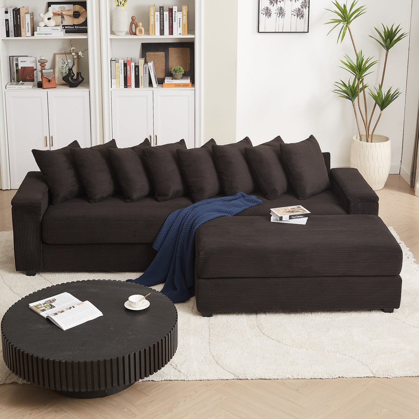 Divano a L in velluto a coste oversize da 104 pollici con chaise longue