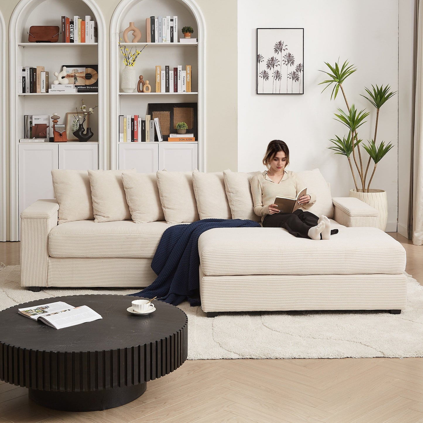 Divano a L in velluto a coste oversize da 104 pollici con chaise longue