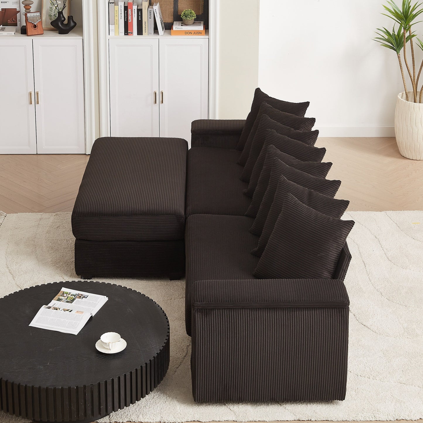 Divano a L in velluto a coste oversize da 104 pollici con chaise longue