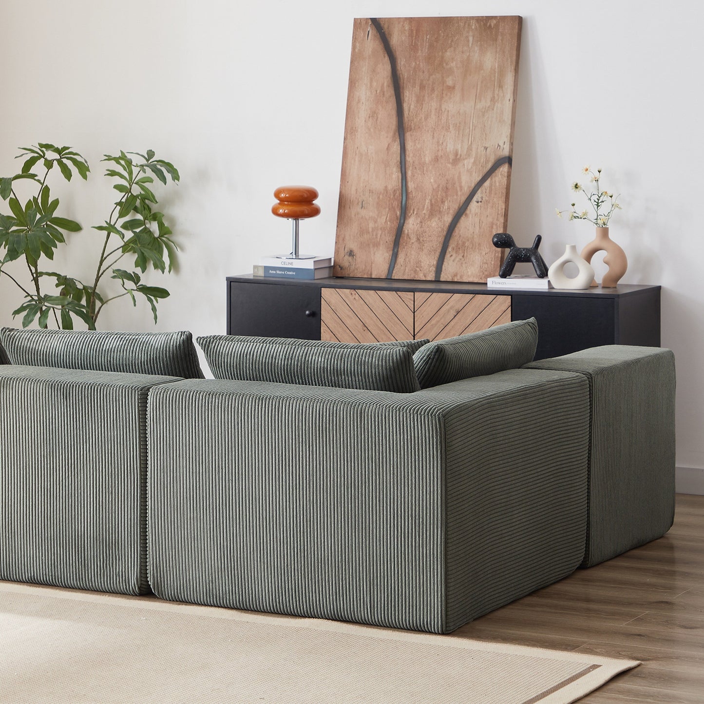 Divano componibile modulare a forma di L in velluto a coste da 104 pollici, set di divani da pavimento, divano compresso imbottito in schiuma, combinazione libera di 4 pezzi