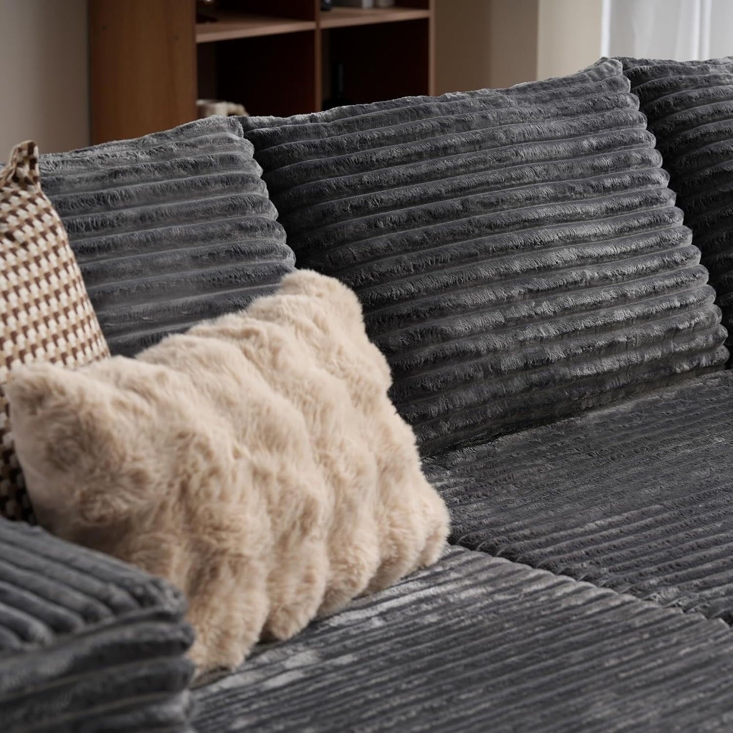 Divano componibile a forma di L 104 - Divano modulare con seduta profonda per soggiorno e camera da letto, senza montaggio