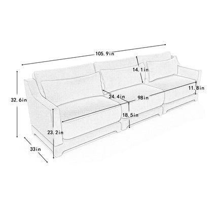 Divano 105.9 Chenille 4 posti con base ergonomica in legno, spugna ad alta resilienza per soggiorno