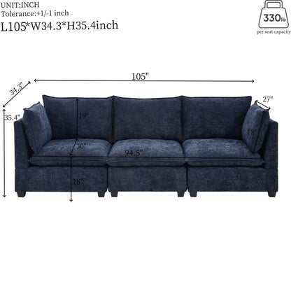 Divano 105 Chenille a 3 posti con cuscini a 2 strati, schiuma ad alta resilienza