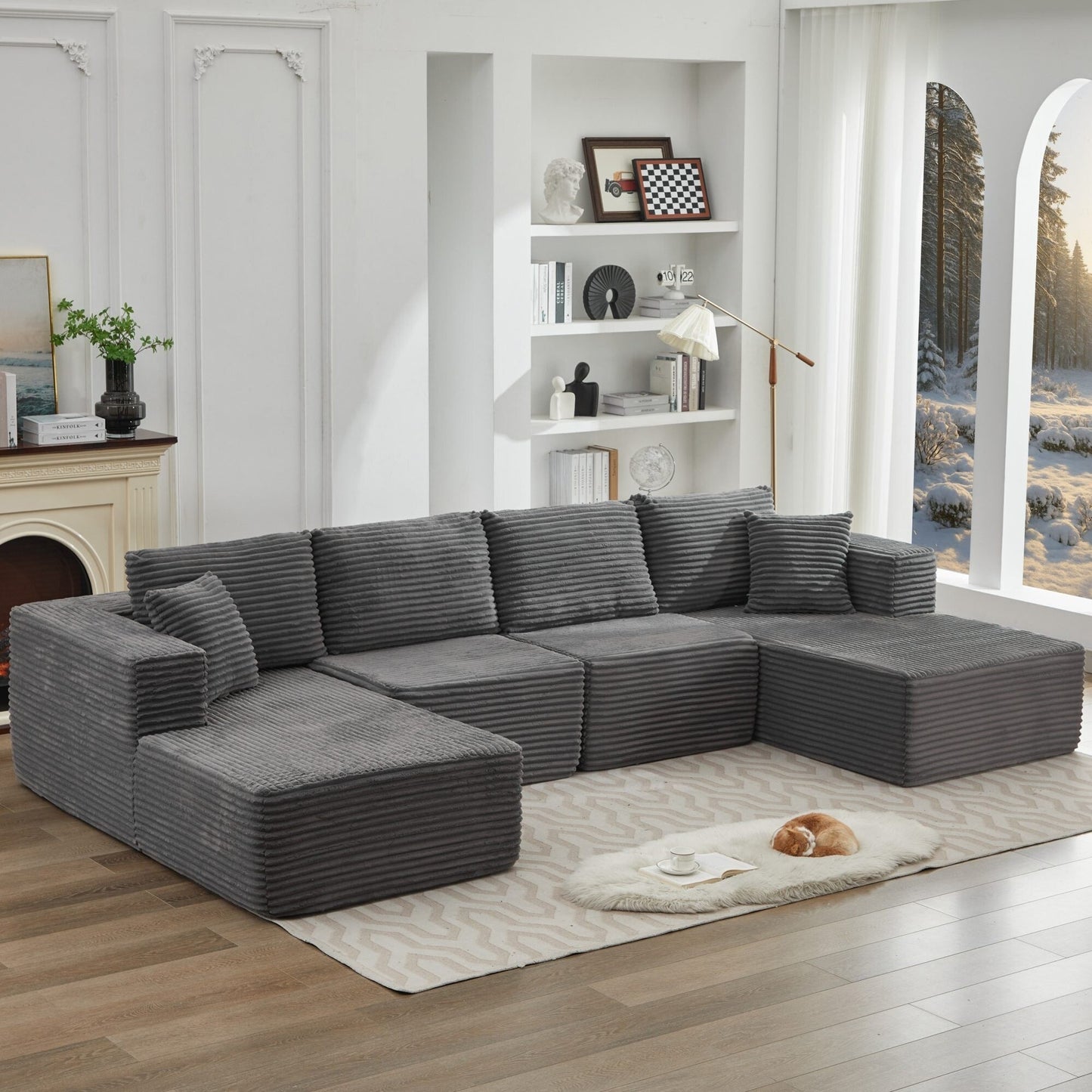 Divano componibile 106 Cloud con doppia chaise longue, divano modulare moderno con seduta profonda per soggiorno, non richiede montaggio