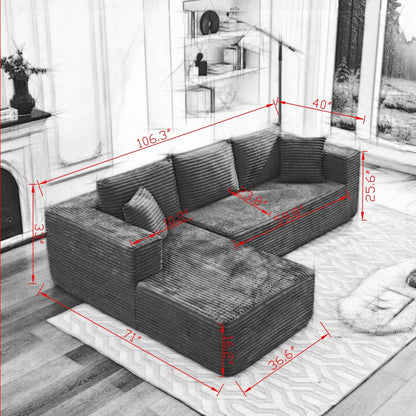 Divano componibile 106 Cloud a forma di L con chaise longue rivolta a sinistra, divano modulare moderno con seduta profonda per soggiorno, non richiede montaggio