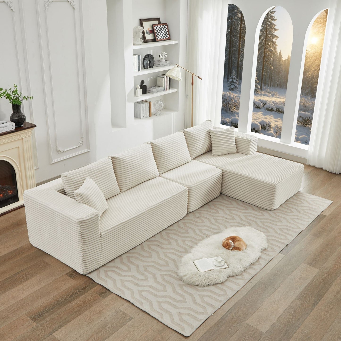 Divano componibile 106 Cloud a forma di L con chaise longue rivolta a destra, divano modulare moderno con seduta profonda per soggiorno, non richiede montaggio