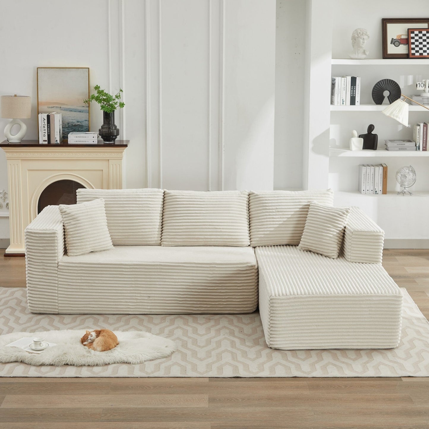 Divano componibile 106 Cloud a forma di L con chaise longue rivolta a destra, divano modulare moderno con seduta profonda per soggiorno, non richiede montaggio