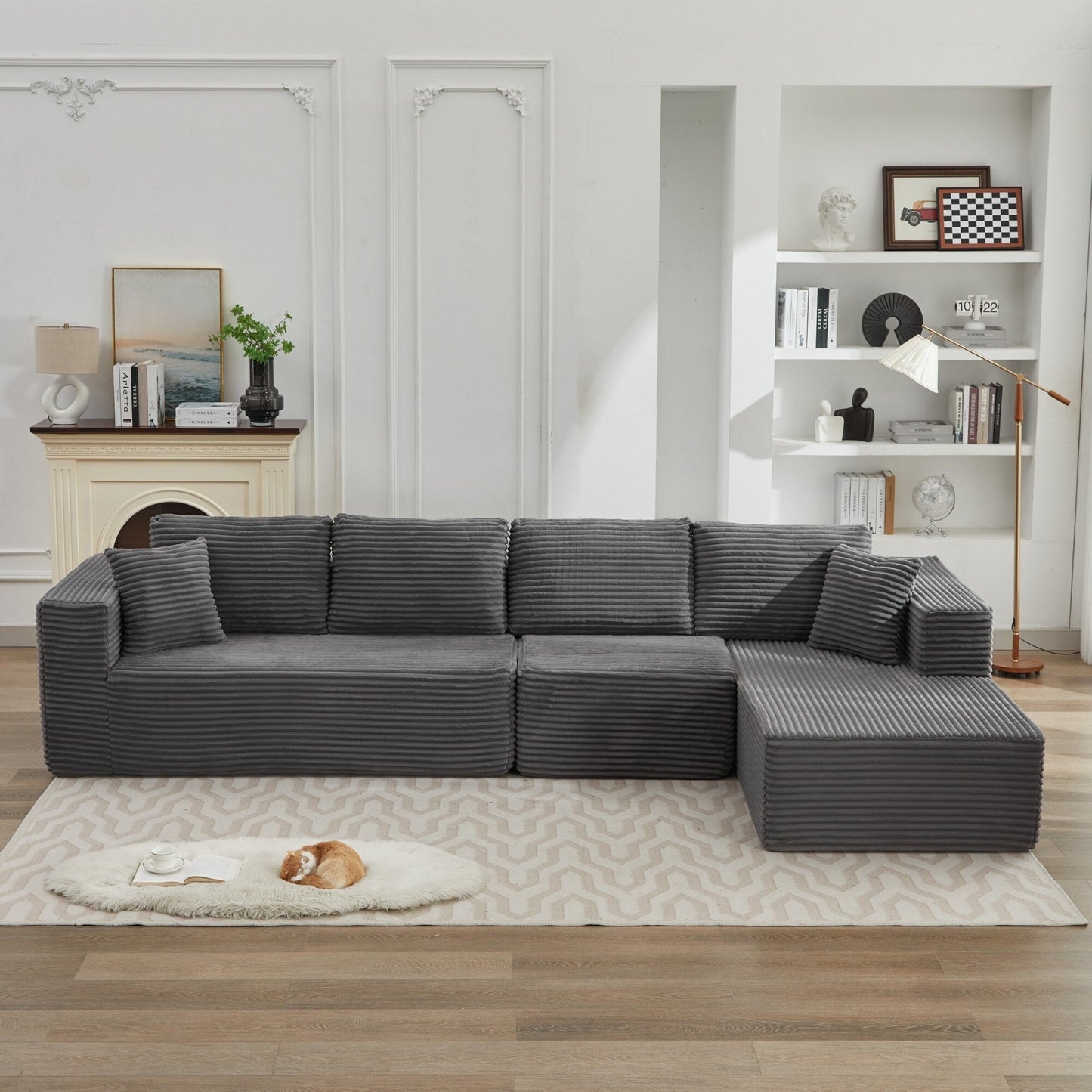 Divano componibile 106 Cloud a forma di L con chaise longue rivolta a destra, divano modulare moderno con seduta profonda per soggiorno, non richiede montaggio