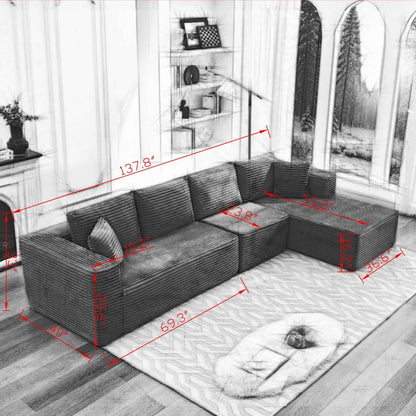 Divano componibile 106 Cloud a forma di L con chaise longue rivolta a destra, divano modulare moderno con seduta profonda per soggiorno, non richiede montaggio