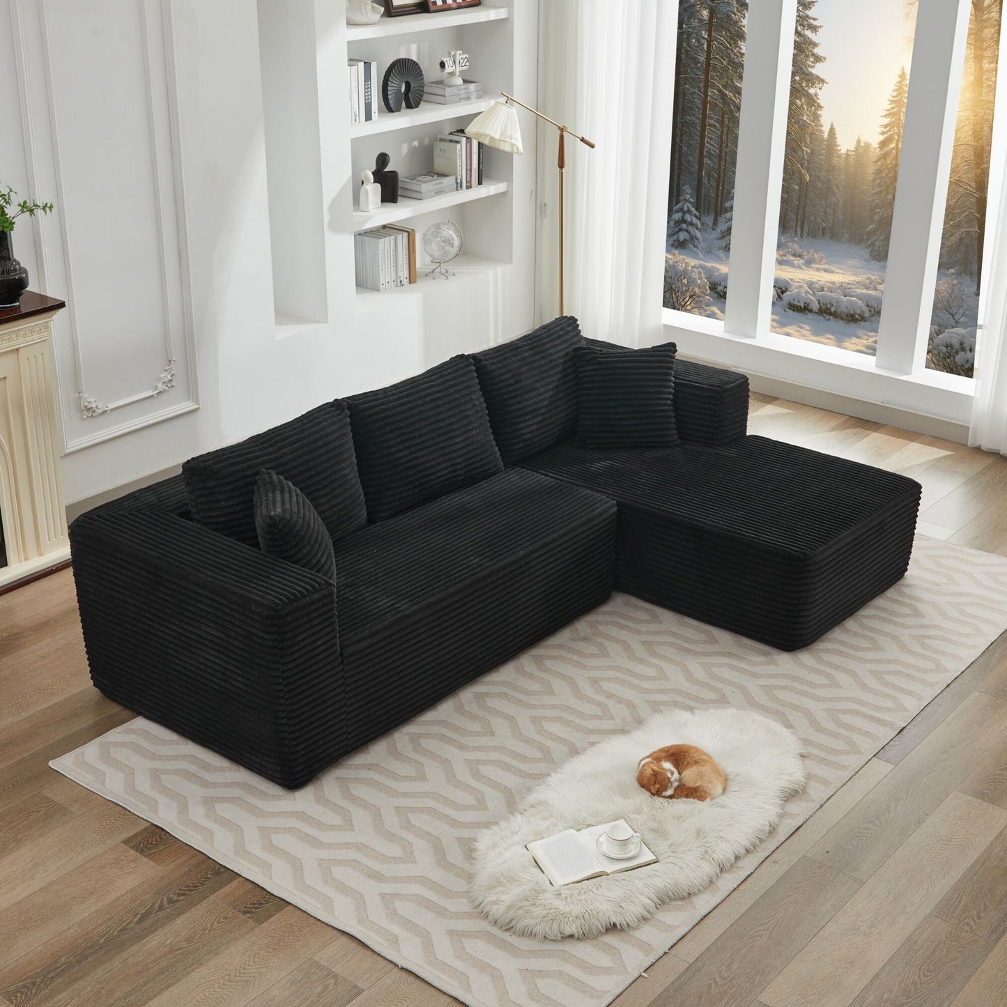 Divano componibile 106 Cloud a forma di L con chaise longue rivolta a destra, divano modulare moderno con seduta profonda per soggiorno, non richiede montaggio