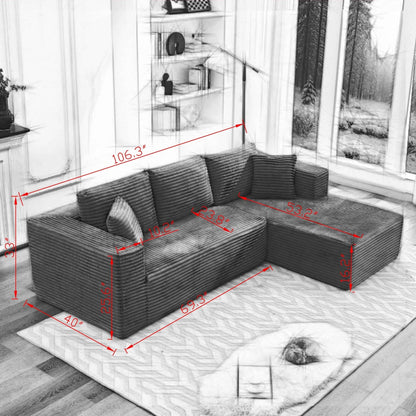 Divano componibile 106 Cloud a forma di L con chaise longue rivolta a destra, divano modulare moderno con seduta profonda per soggiorno, non richiede montaggio