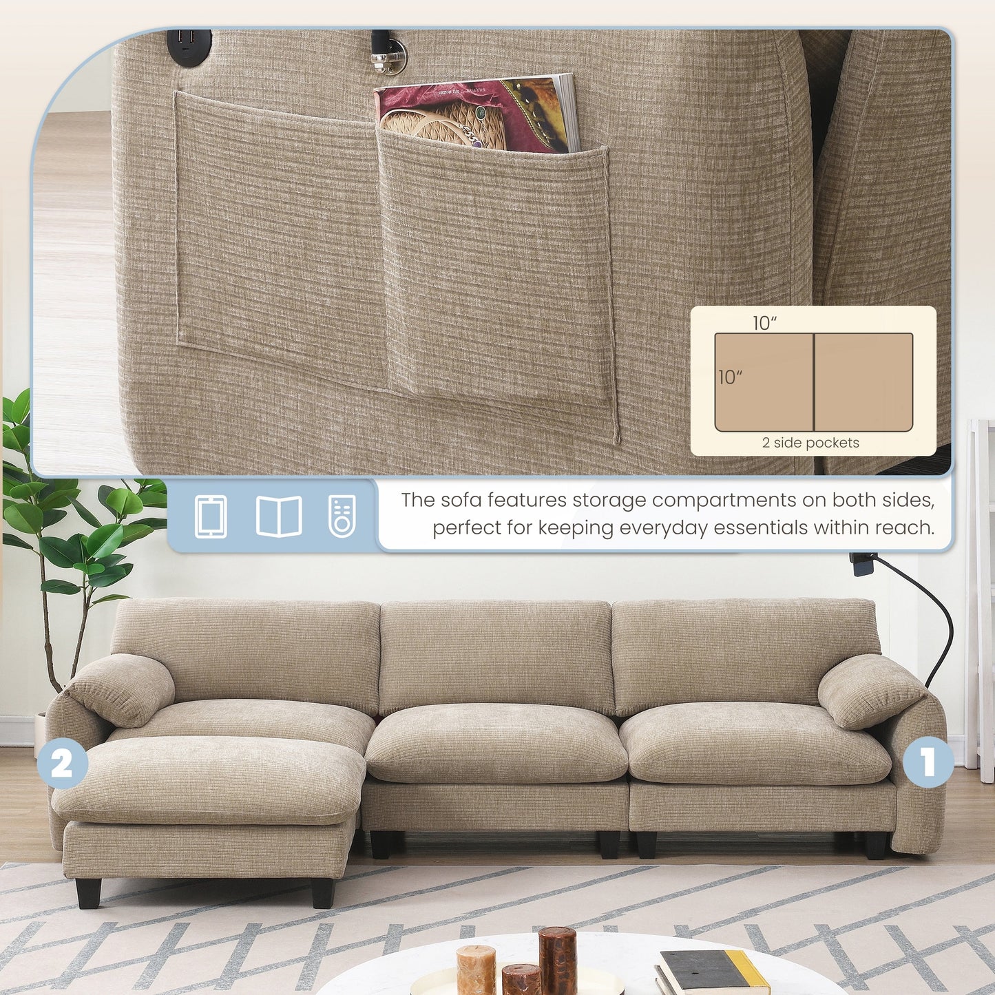 Divano componibile modulare da 108 pollici