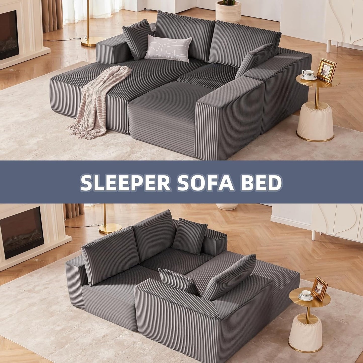 Divano componibile modulare 108 Cloud - Divano a L con seduta profonda e chaise longue, divano imbottito per soggiorno e camera da letto