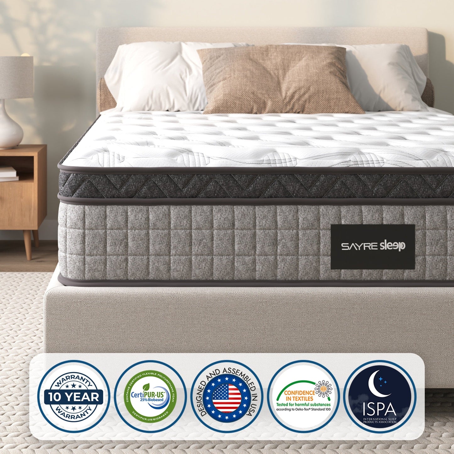 Assemblato negli Stati Uniti - Materasso ibrido 10 Diamond con molle insacchettate e memory foam Cool Gel