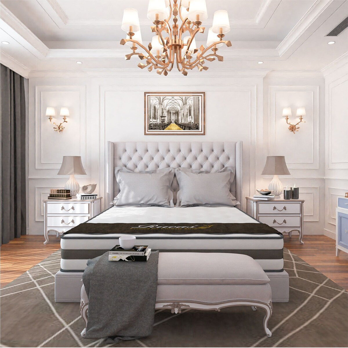 Materasso a molle insacchettate in memory foam con 10 molle insacchettate in gel con parte superiore stretta