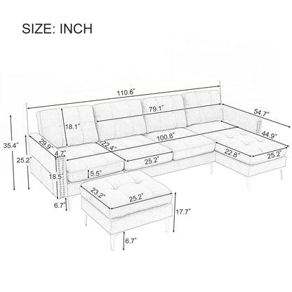Divano componibile convertibile a L da 110 pollici