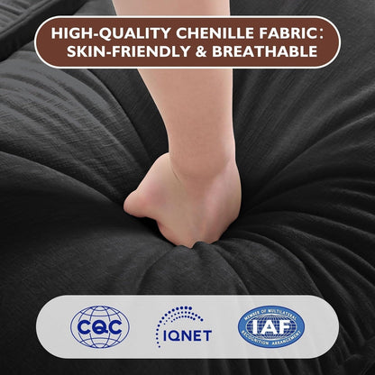 Divano componibile a forma di L 111.4 con pouf - Divano in ciniglia a 4 posti per soggiorno