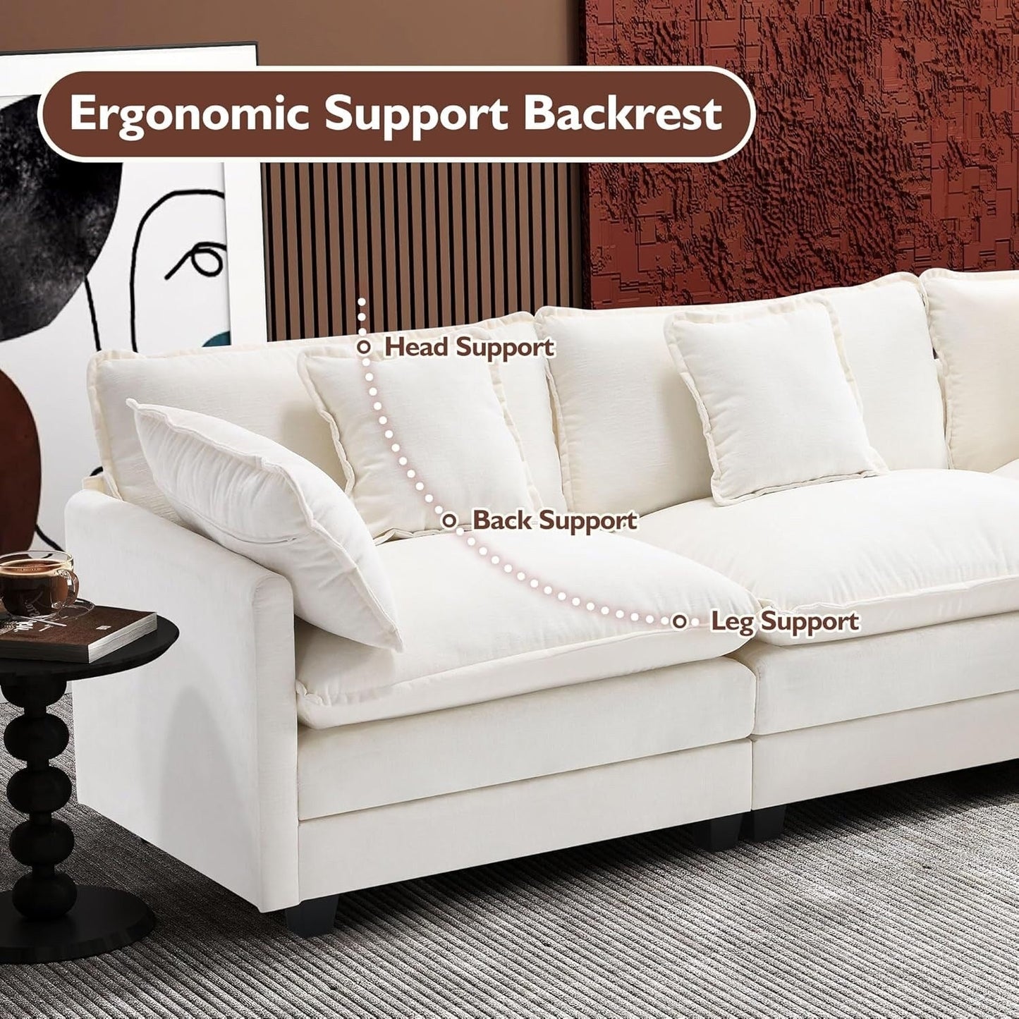 Divano componibile a forma di L 111.4 con pouf - Divano in ciniglia a 4 posti per soggiorno