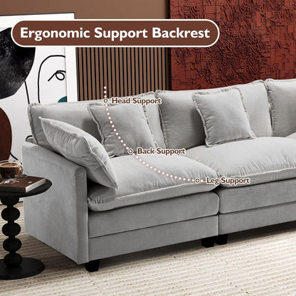 Divano componibile a forma di L 111.4 con pouf - Divano in ciniglia a 4 posti per soggiorno