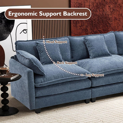 Divano componibile a forma di L 111.4 con pouf - Divano in ciniglia a 4 posti per soggiorno