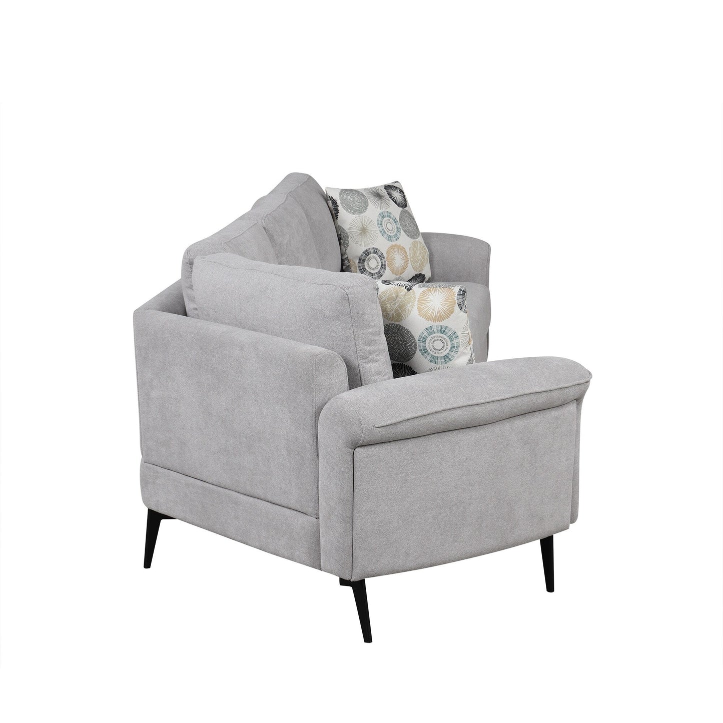 Divano 111 a 3 posti, divano curvo in ciniglia con 2 cuscini stampati, divano moderno imbottito per soggiorno