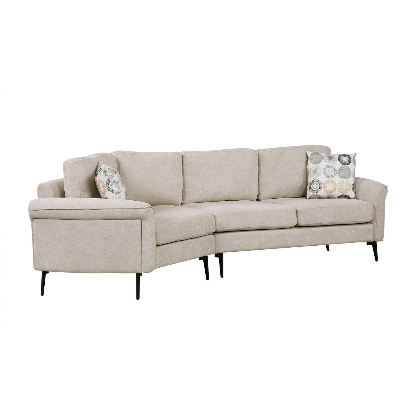 Divano 111 a 3 posti, divano curvo in ciniglia con 2 cuscini stampati, divano moderno imbottito per soggiorno