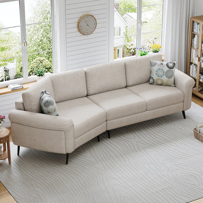 Divano 111 a 3 posti, divano curvo in ciniglia con 2 cuscini stampati, divano moderno imbottito per soggiorno