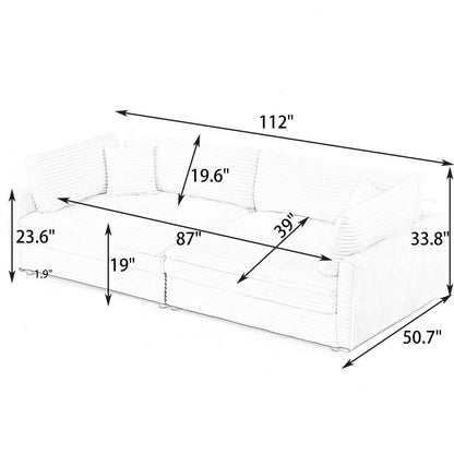 Divano in velluto a coste nero da 112 pollici: due cuscini, quattro schienali, per un nuovo stile per la zona relax del soggiorno