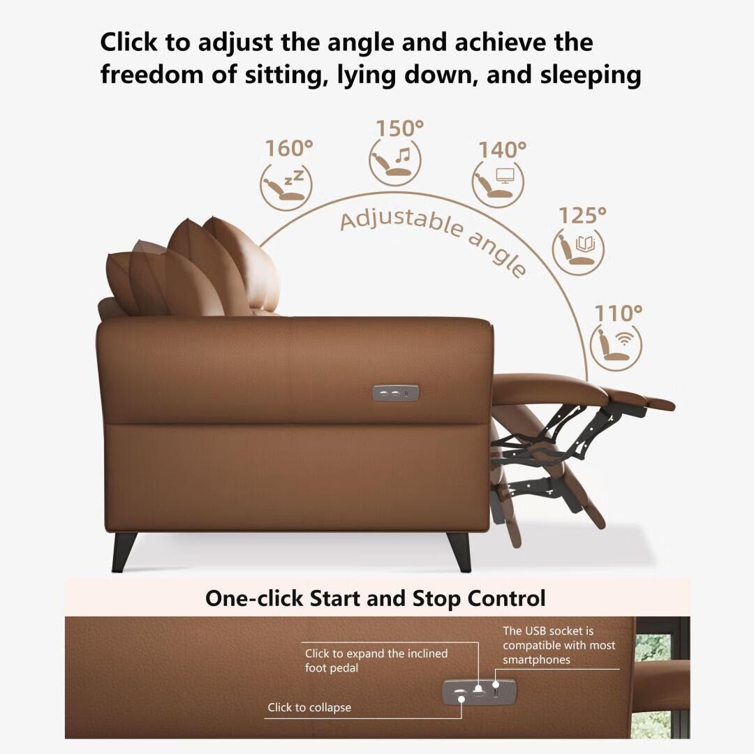 Divano reclinabile elettrico in pelle vegana da 112,5'' con porta di ricarica USB