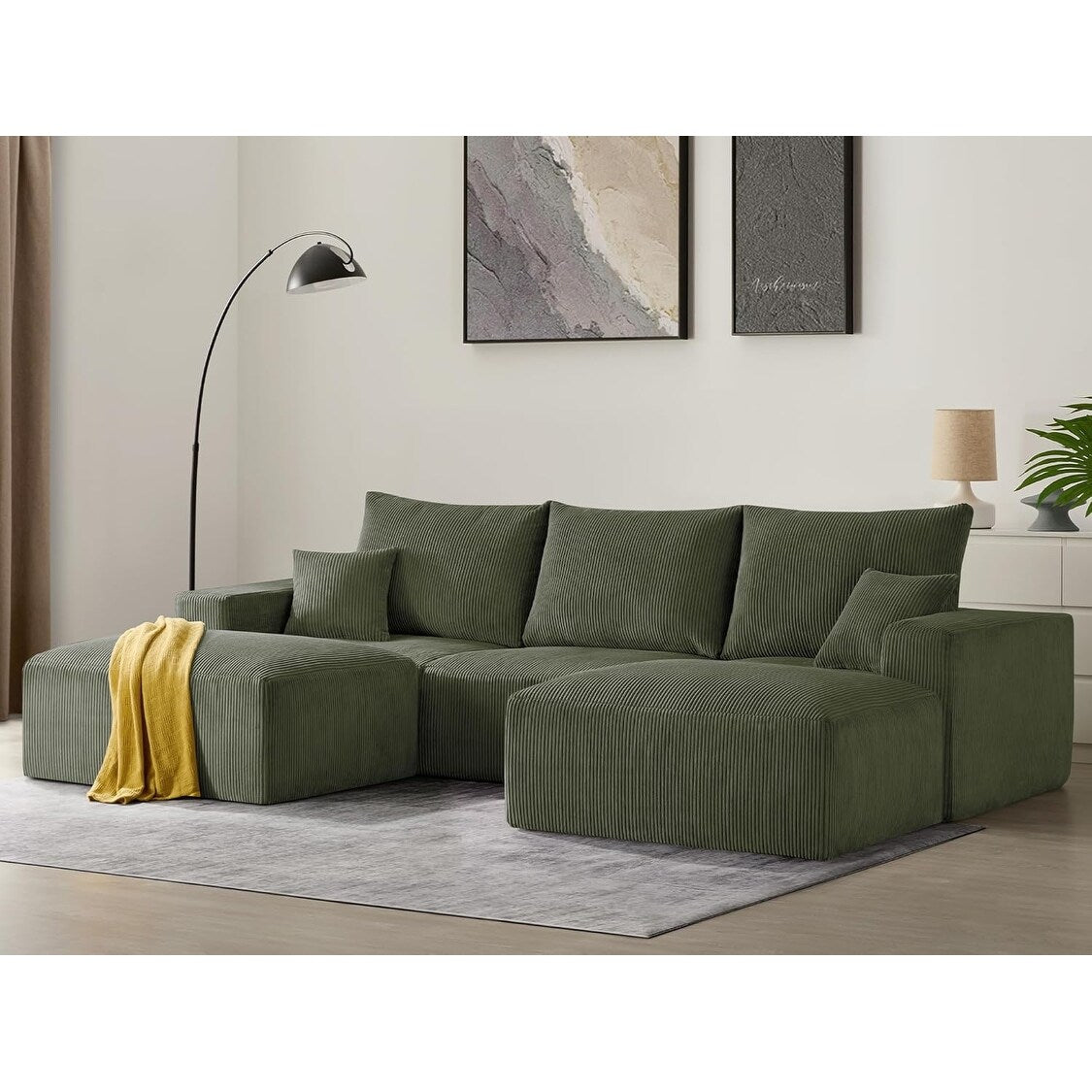 Divano componibile a forma di U 113 Cloud - Divano letto modulare grigio a 3 posti con chaise longue e senza montaggio per soggiorno