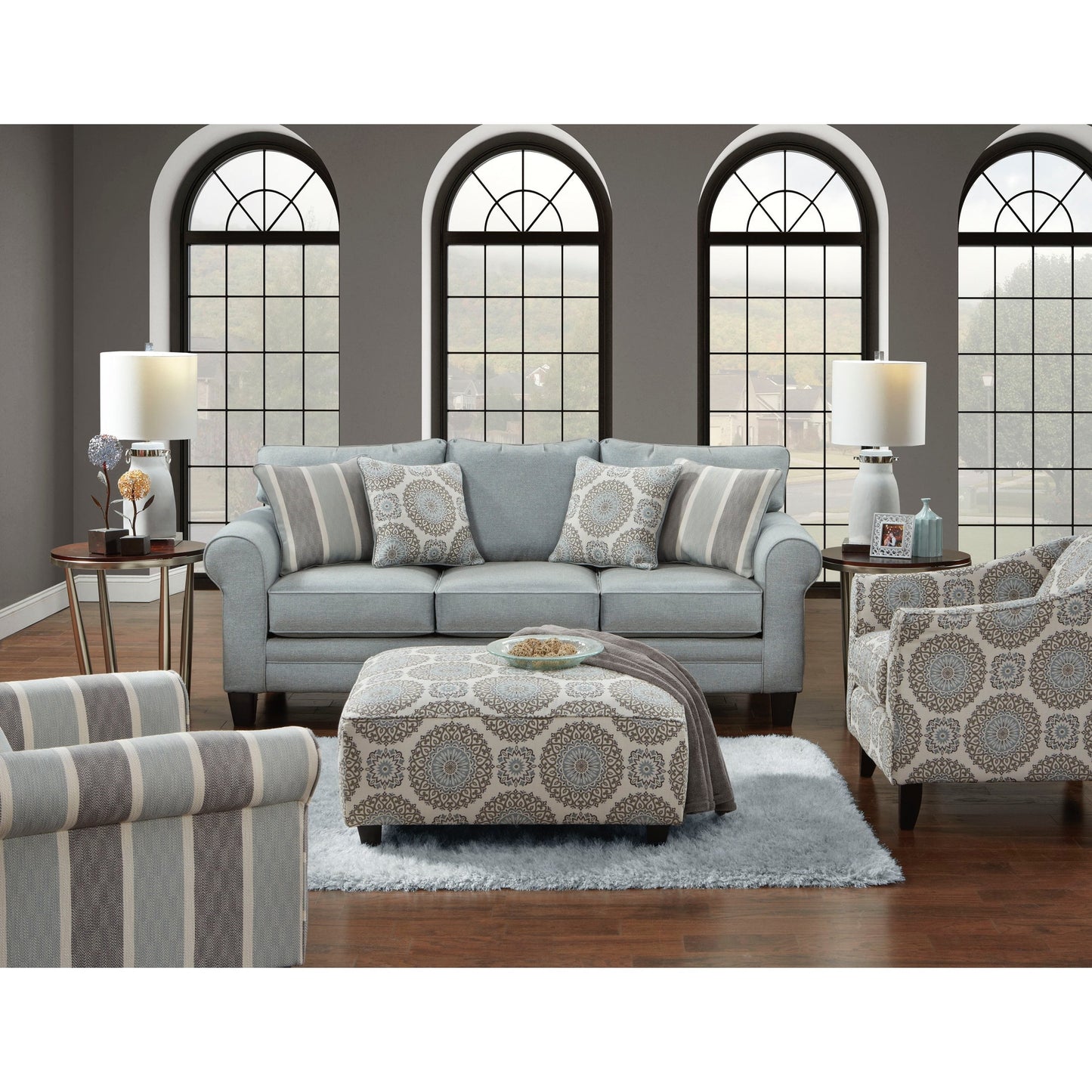Divano Grande Mist Round Arm Transitional Baby Blue