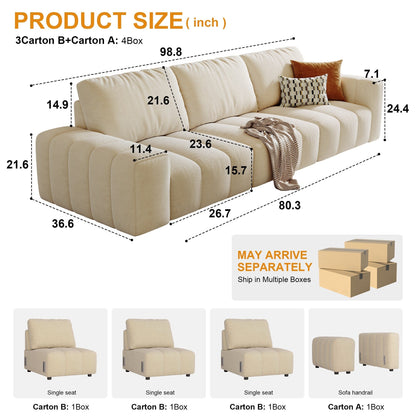 Divano 114 Wood a 4 posti con struttura in legno massello, resistente alle macchie e facile da pulire, per case che accettano animali domestici