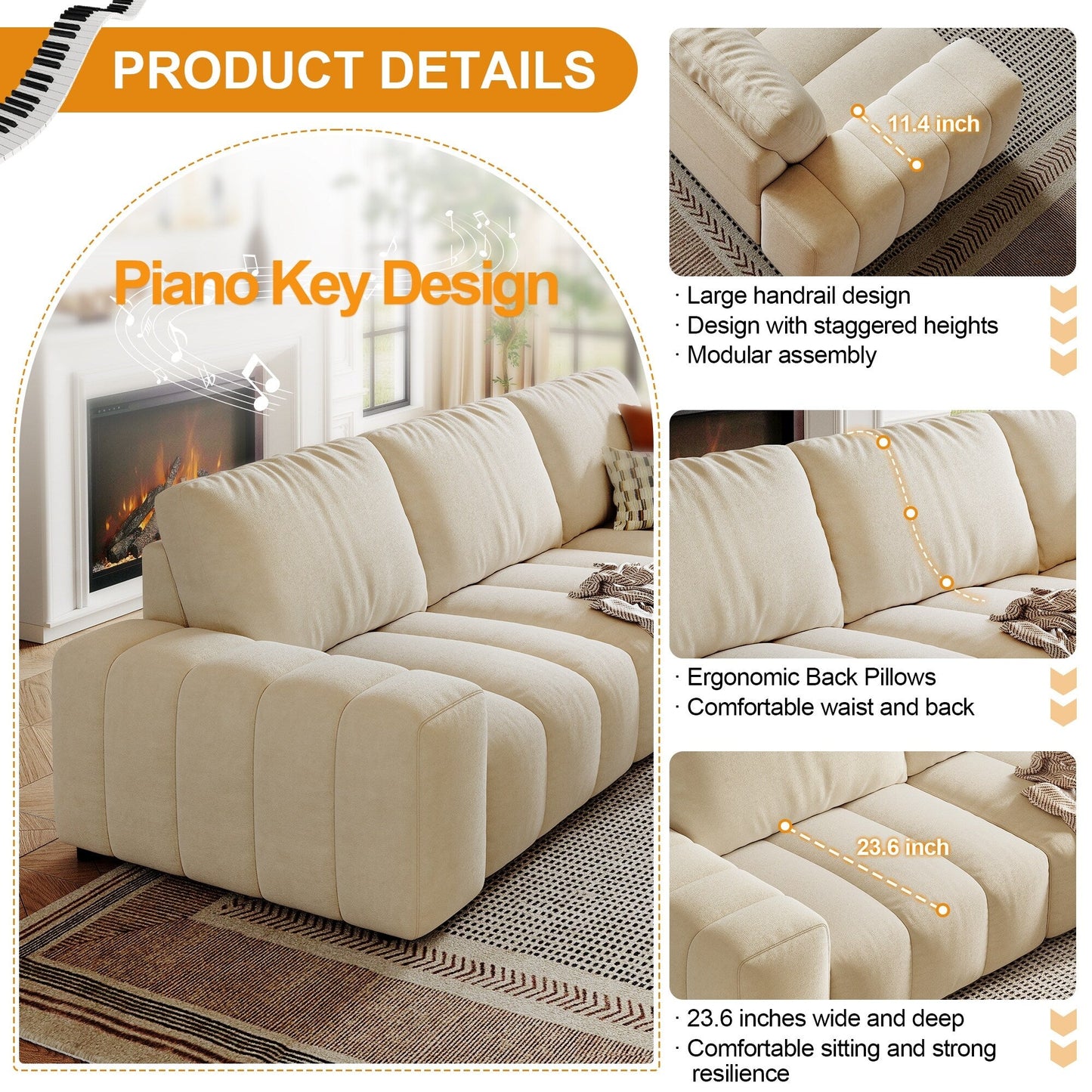 Divano 114 Wood a 4 posti con struttura in legno massello, resistente alle macchie e facile da pulire, per case che accettano animali domestici