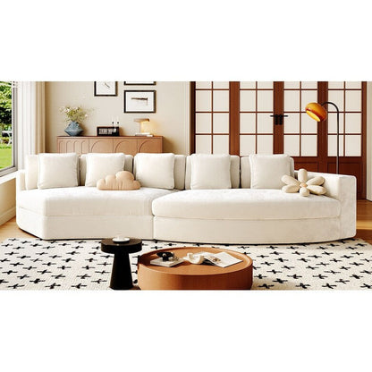 Divano modulare in schiuma pura 115.7, set da 2 pezzi con 5 cuscini, 4 posti, tessuto jacquard ciniglia, design curvo