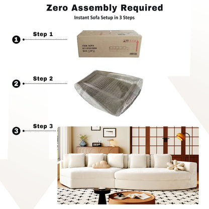 Divano modulare in schiuma pura 115.7, set da 2 pezzi con 5 cuscini, 4 posti, tessuto jacquard ciniglia, design curvo